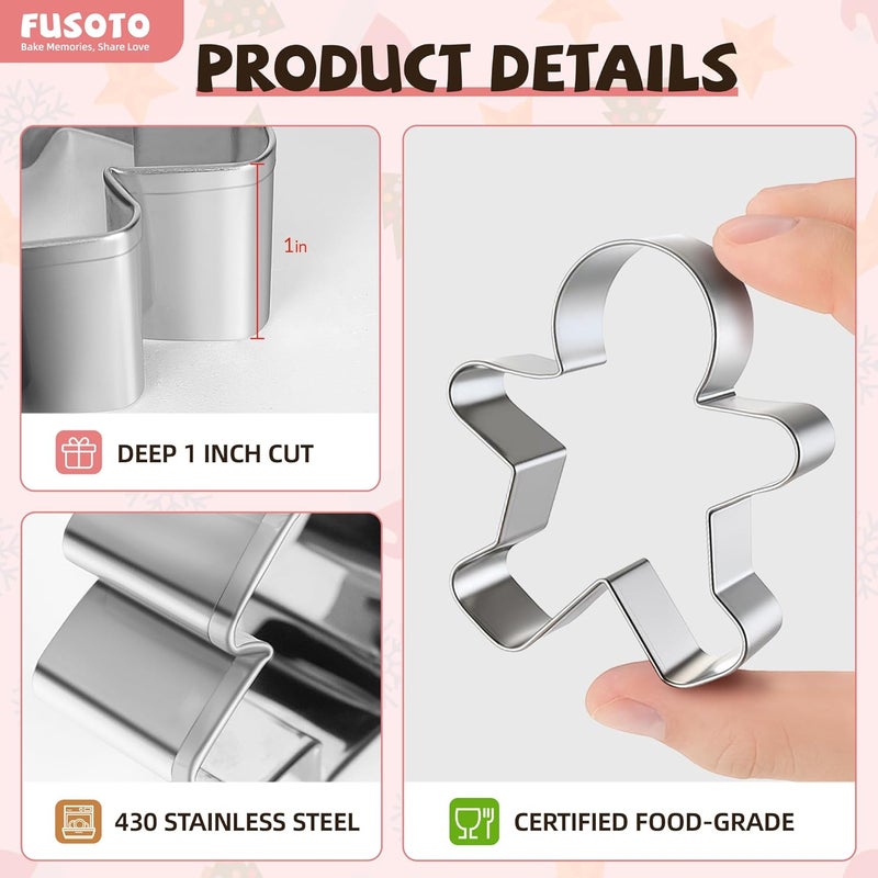 FUSOTO 6PCS Gingerbread Cookie Cutter Set, Christmas Cookie Cutters, Holiday Shaped Biscuit Molds, Stainless Steel Baking Supplies for Homemade Cookies, Christmas Gingerbread - Image 5